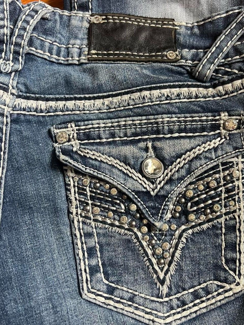 Y2K Vigoss Dark Blue Women's Bootcut Low Rise Jeans Rhinestone Studded Pocket